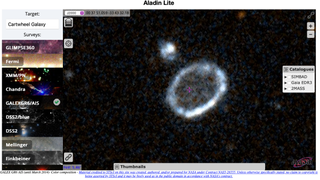 Online view in Aladin Lite of the Cartwheel Galaxy in GALEX UV wavelengths.