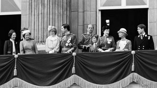 The Queen is joined on the balcony of Buckingham Palace following the Trooping of the Colour ceremony. A pistol was fired whilst the Queen was returning to the Palace. The Queen was joined by Princess Margaret, Lady Diana Spencer, Prince Charles, Prince Philip and Prince Andrew. June 15th 1981.