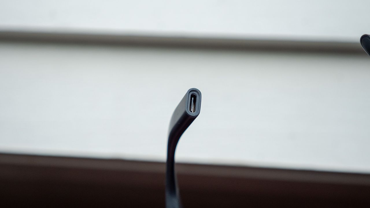 The USB-C connector on X by Xreal's left arm