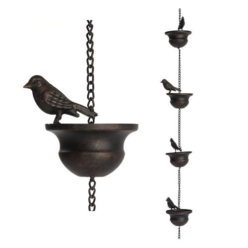 Kopinma Rain Chains Drainer, Birds Rain Chain Adapter for Gutters, Rain Chimes for Garden Sheds, 7.8ft Rain Chimes With Attached Hanger and Birds, Rain Catcher for Downspout, Divert Water