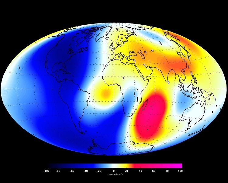 Changes measured by the Swarm satellite over the past 6 months shows that Earth&#039;s magnetic field is weakening