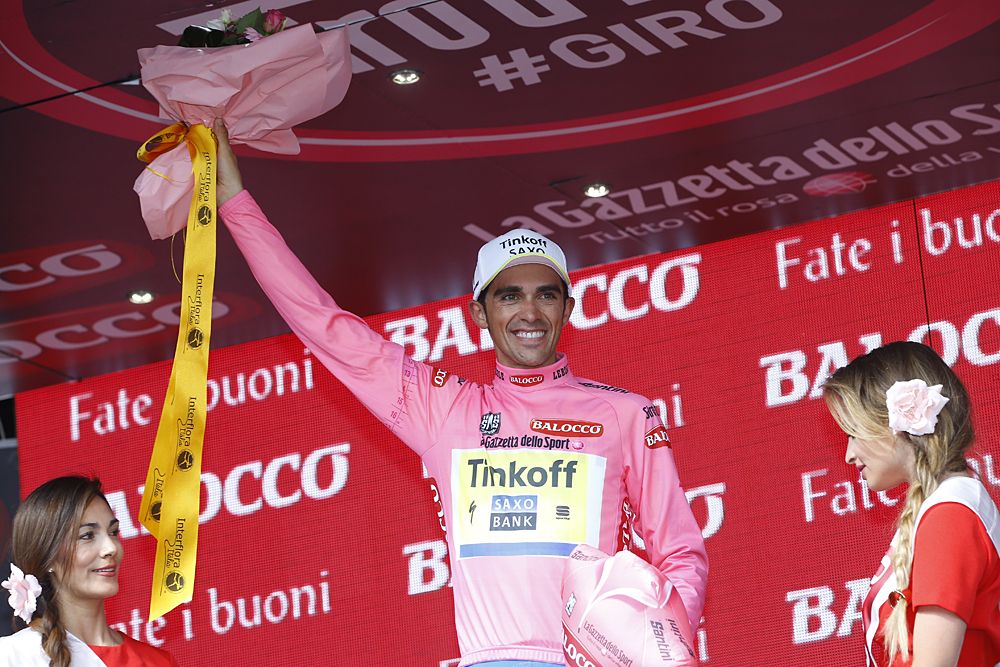 Alberto Contador (Tinkoff-Saxo) leads the overall race at the Giro d'Italia with two stages to go