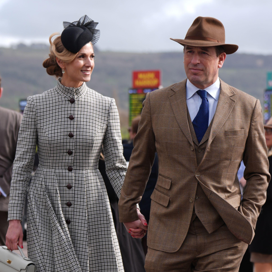 Harriet Sperling and Peter Phillips holding hands at Cheltenham Festival