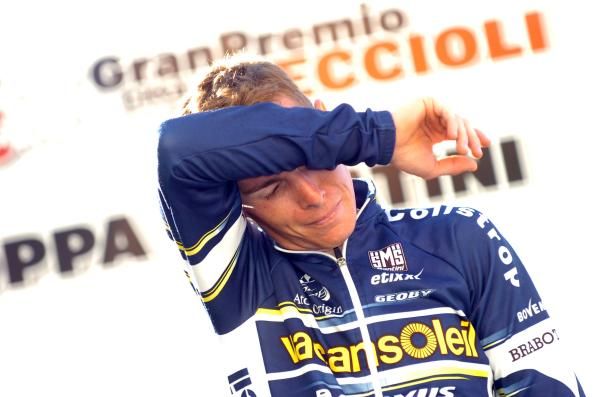 Tired? Riccardo Ricc&ograve; (Vacansoleil) on the podium after the Coppa Sabatini.