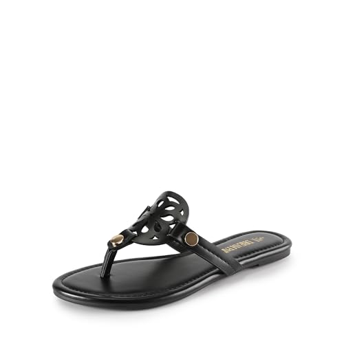 Dream Pairs Women's Flip Flops Comfortable Soft Cushion Slide Slip on Summer Beach Thong Flat Sandals,size 9,black,sdff2403w