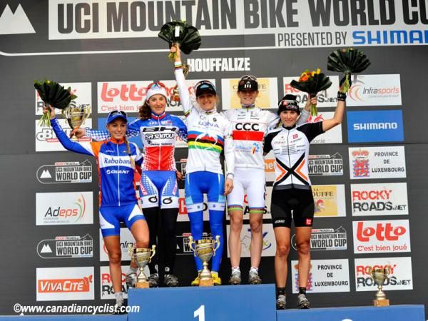 The women's podium at the Houffalize world cup