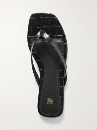 Croc-Effect Leather Flip Flops