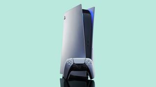 PlayStation 5 console on grey background