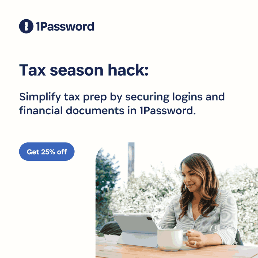 1Password tax season hack landing page