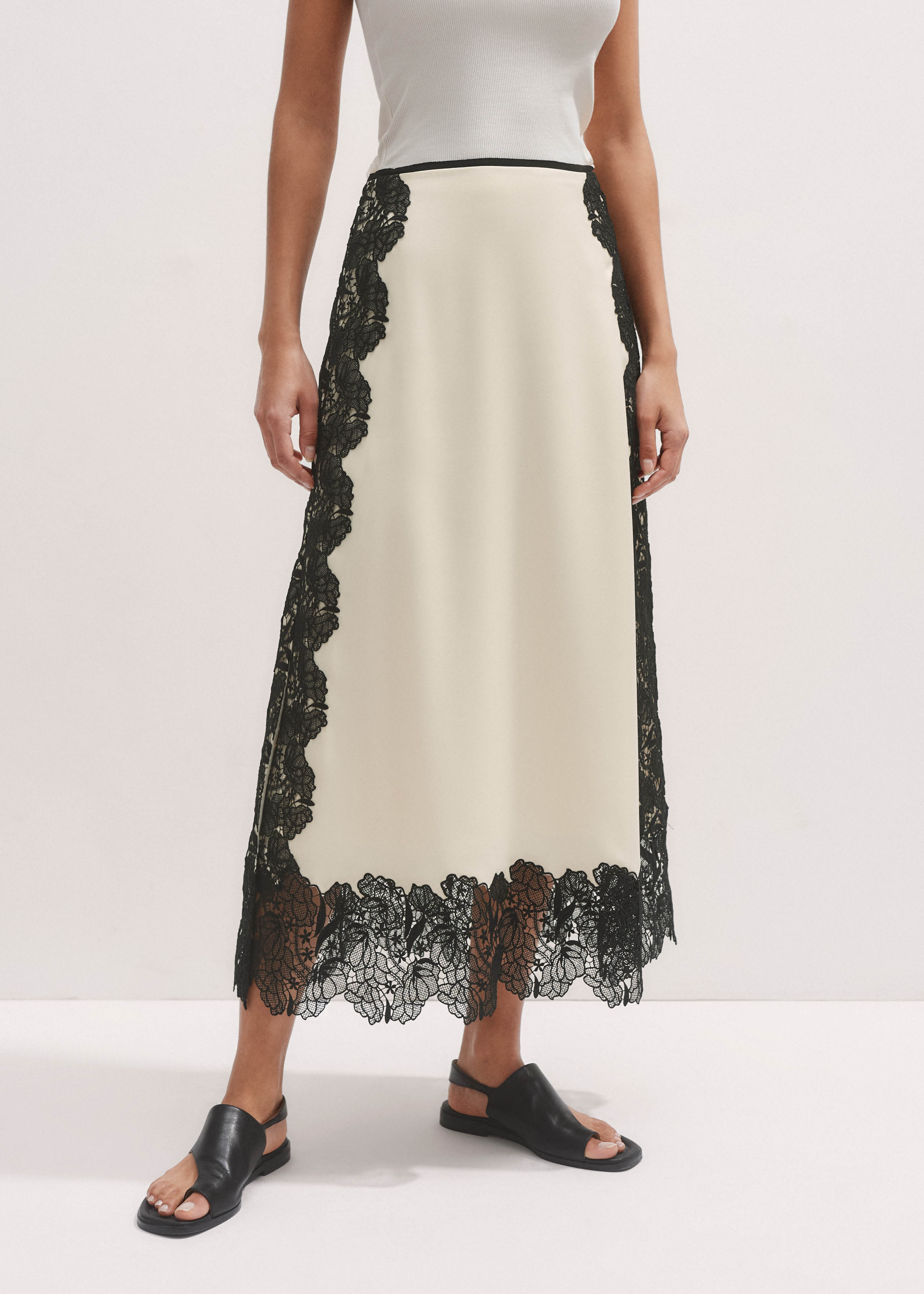 Floral Lace Trim Slip Skirt