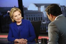 Hillary Clinton sits for a live interview on Fox in June 2014.