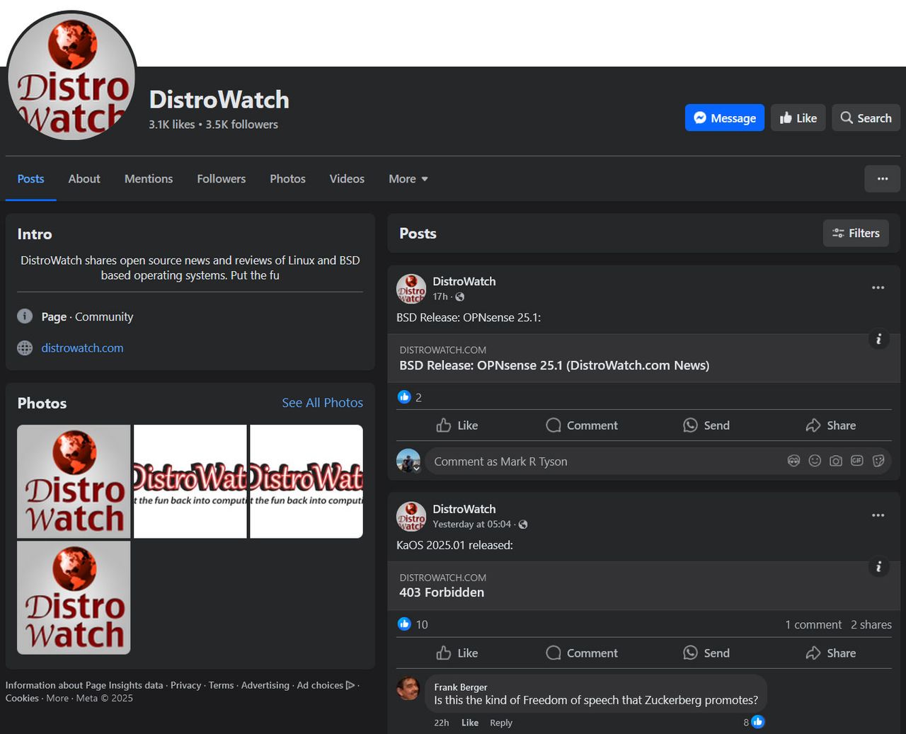 DistroWatch socials on the web
