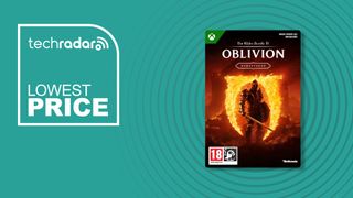 The Elder Scrolls 4: Oblivion Remastered in front of a teal background featuring the words 'lowest price'.