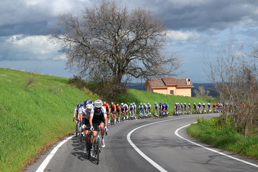 FRONTIGNANO ITALY MARCH 15 Damien Howson of Australia and Q365 Pro Cycling Team leads the peloton during the 60th TirrenoAdriatico 2025 Stage 6 a 163km stage from Cartoceto to Frontignano 1324m UCIWT on March 15 2025 in Frontignano Italy Photo by Tim de WaeleGetty Images