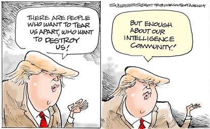 Political Cartoon U.S. Donald Trump America intelligence leaks