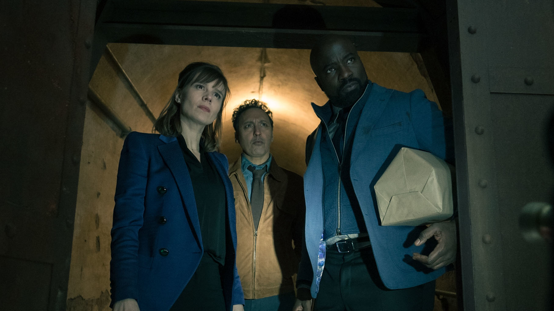 Katja Herbers, Aasif Mandvi and Mike Colter in Evil