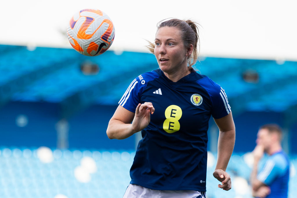 Rachel Corsie of Scotland warms up prior the Uefa Women&#039;s Euro 2025 Qualifiers match between Slovakia and Scotland at Nitra Stadium on July 12, 2024 in Nitra, Slovakia