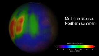 This image shows concentrations of methane discovered on Mars.
