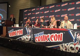 At New York Comic Con, moderator Petra Mayer led a discussion with authors Paolo Bacigalupi, Lauren Oliver, D. Nolan Clark, Amy S. Foster and Scott Reintgen, for the Oct. 6 panel "The End of the World and Questionable Futures."