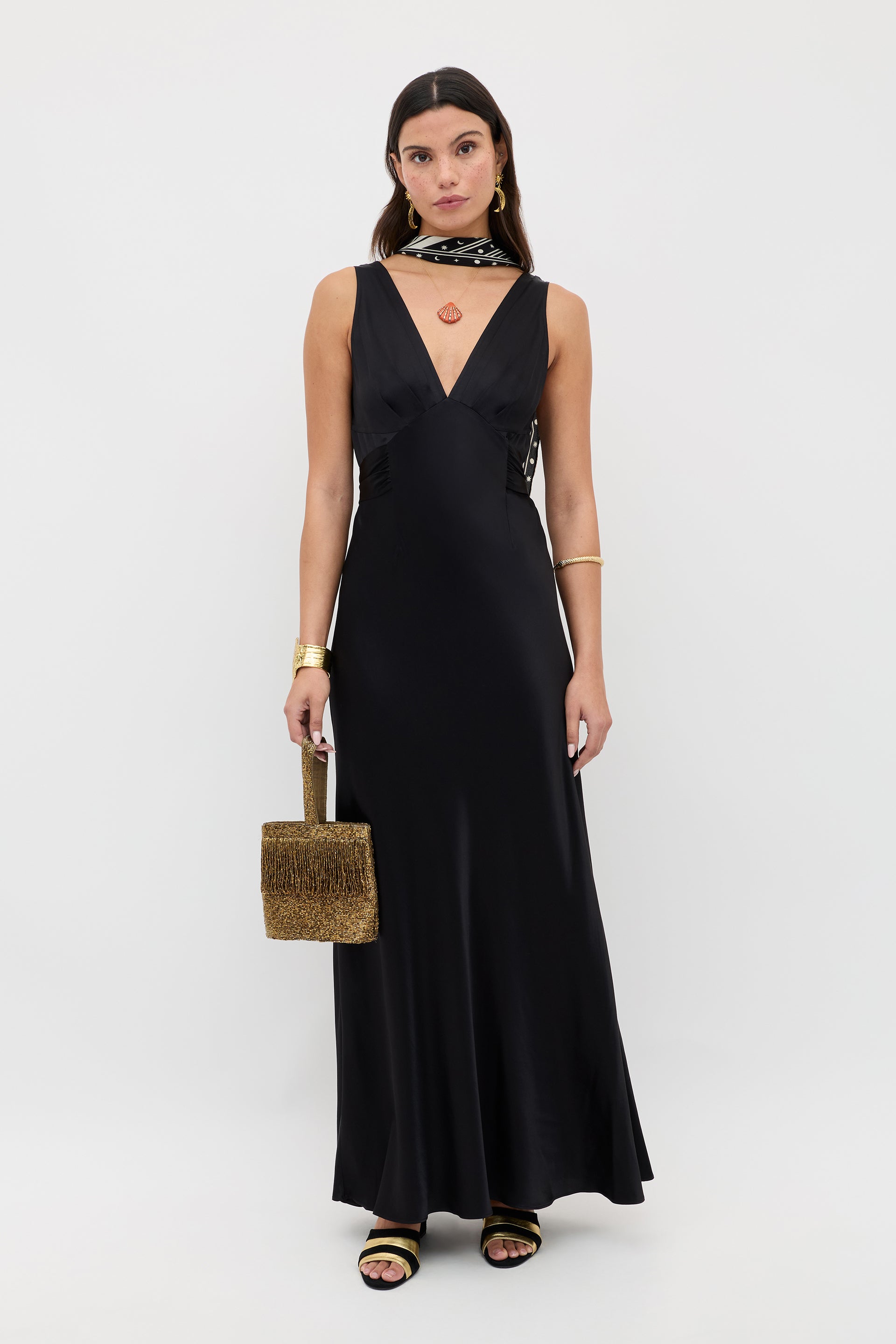 Evalise Satin Dress in Black