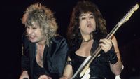 English musician Ozzy Osbourne and Jake E Lee perform in concert, New York, New York, circa 1986. 