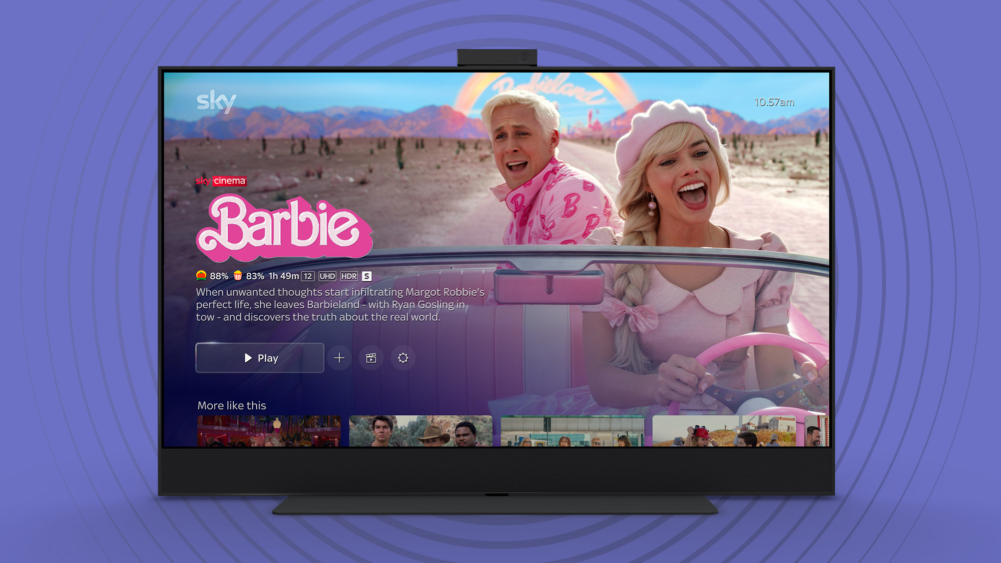 A Sky TV with Barbie displayed on it