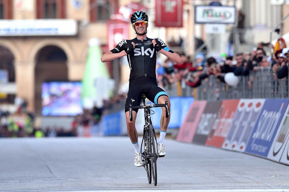 Wout Poels celebrates the stage 4 win.