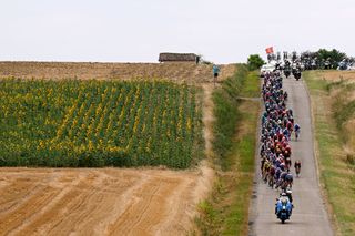 CAHORS FRANCE JULY 22 A general view of the peloton competing during the 109th Tour de France 2022 Stage 19 a 1883km stage from CastelnauMagnoac to Cahors TDF2022 WorldTour on July 22 2022 in Cahors France Photo by Dario BelingheriGetty Images