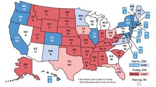 U.S. map showing the likely state voting intention, based on polling August/September 2024