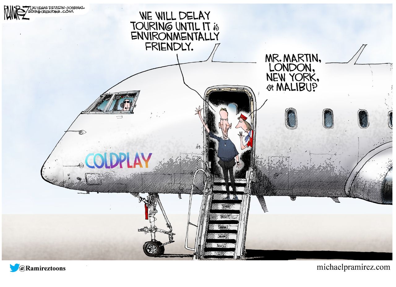 Editorial Cartoon U.S. Coldplay Touring Environmentally Friendly Private Plane