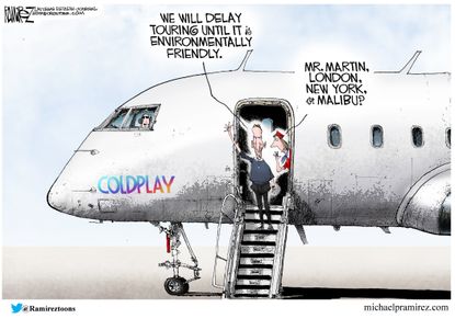 Editorial Cartoon U.S. Coldplay Touring Environmentally Friendly Private Plane