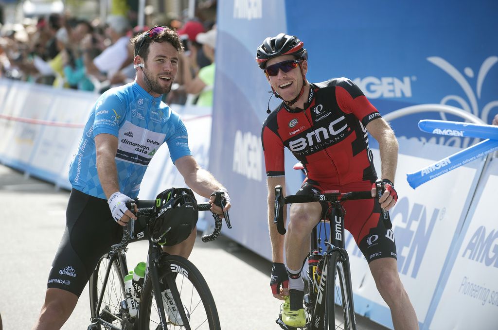 Mark Cavendish chats with BMC's Brent Bookwalter