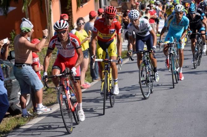Joaquim Rodr&iacute;guez (Katusha), Alberto Contador (Tinkoff-Saxo), Alejandro Valverde (Movistar) and Fabio Aru (Astana)