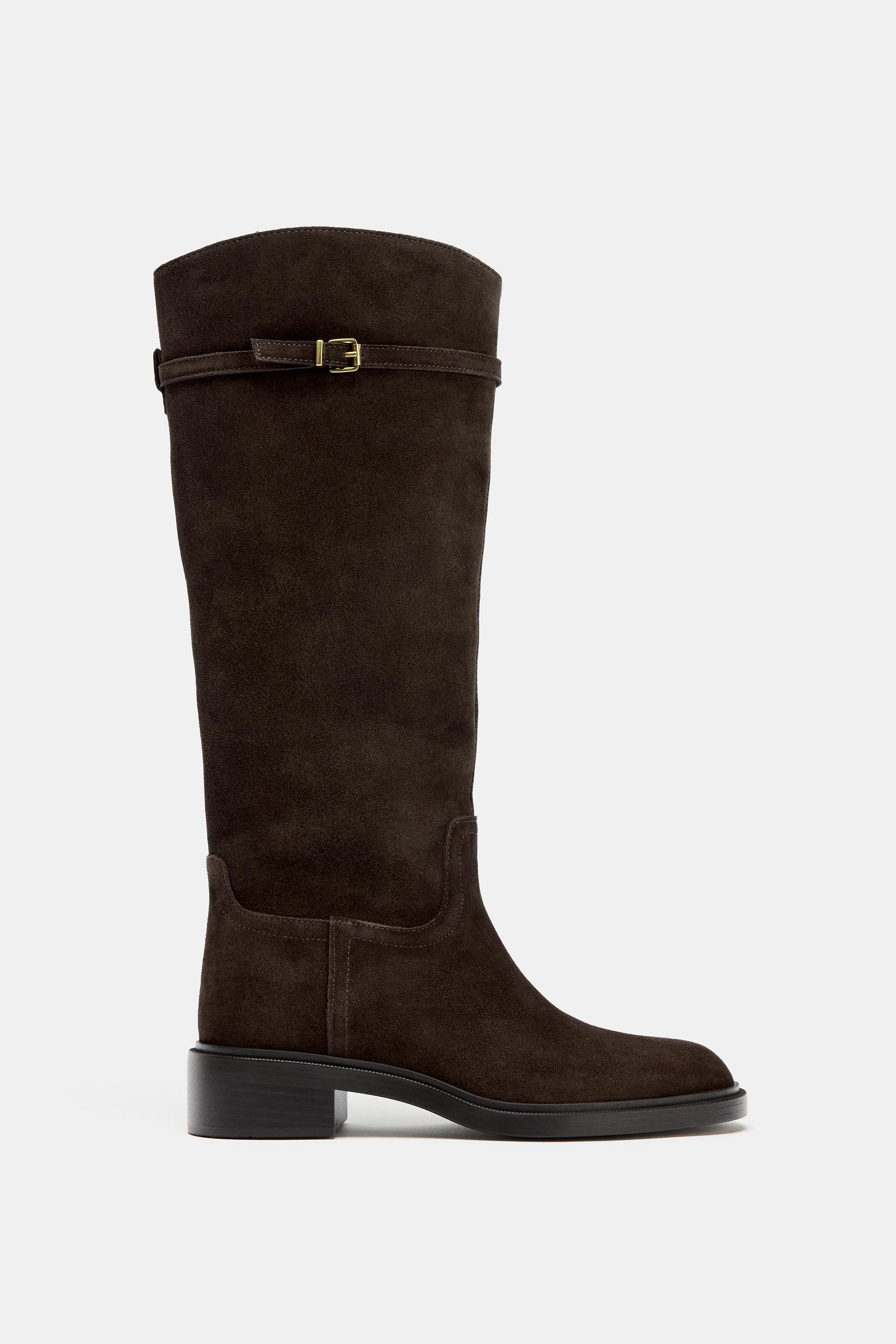 Low Heeled Equestrian Split Leather Boots