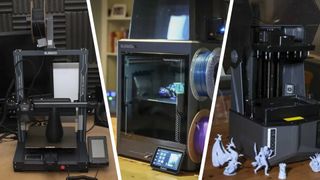 A three-way split of the Elegoo Neptune 4 Pro, Centauri Carbon 2 Combo, and Saturn 4 Ultra during our testing with various 3D printed models