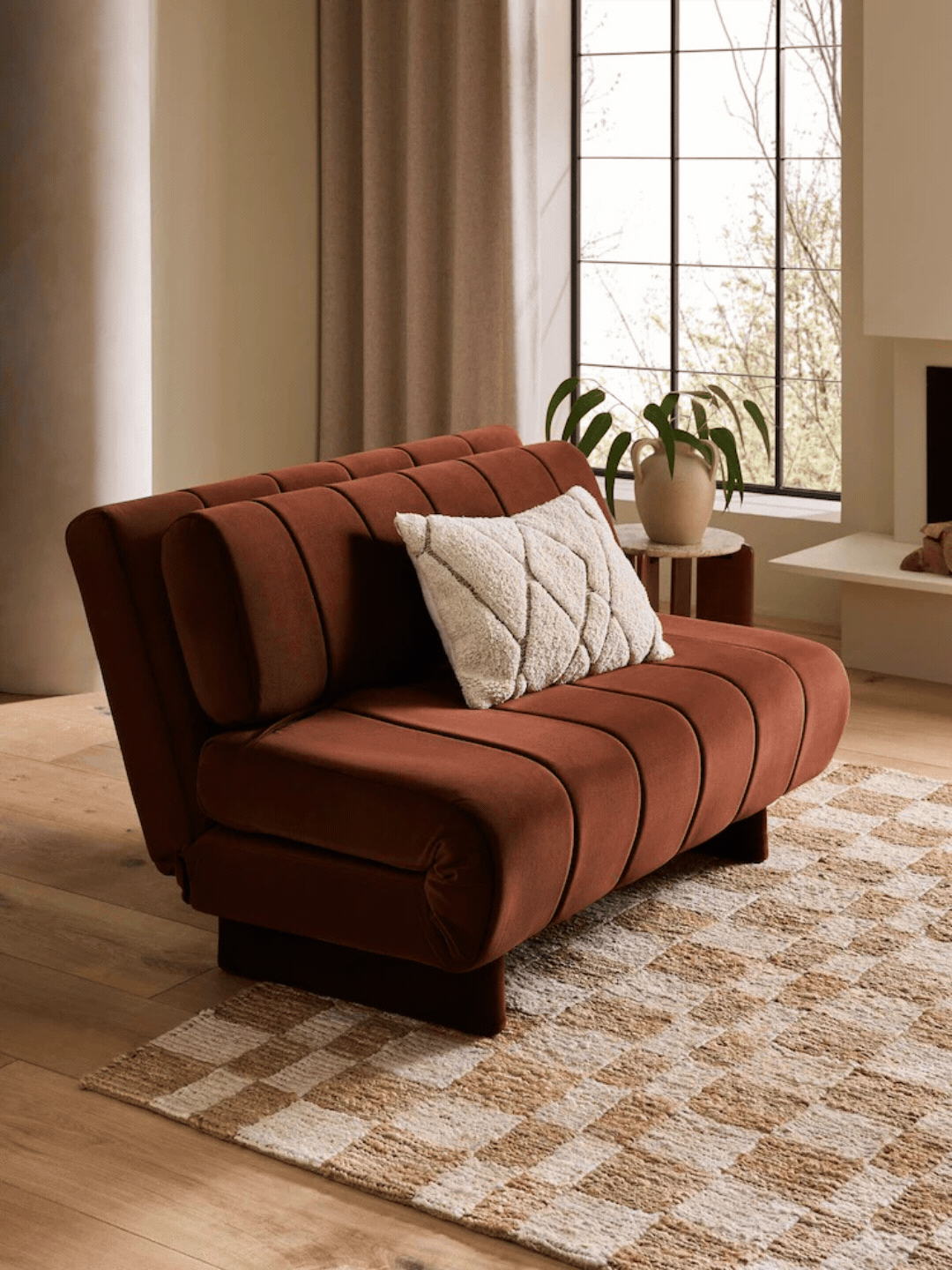 Next, Soft Velvet Rust Brown Daphne Double Sofa Bed