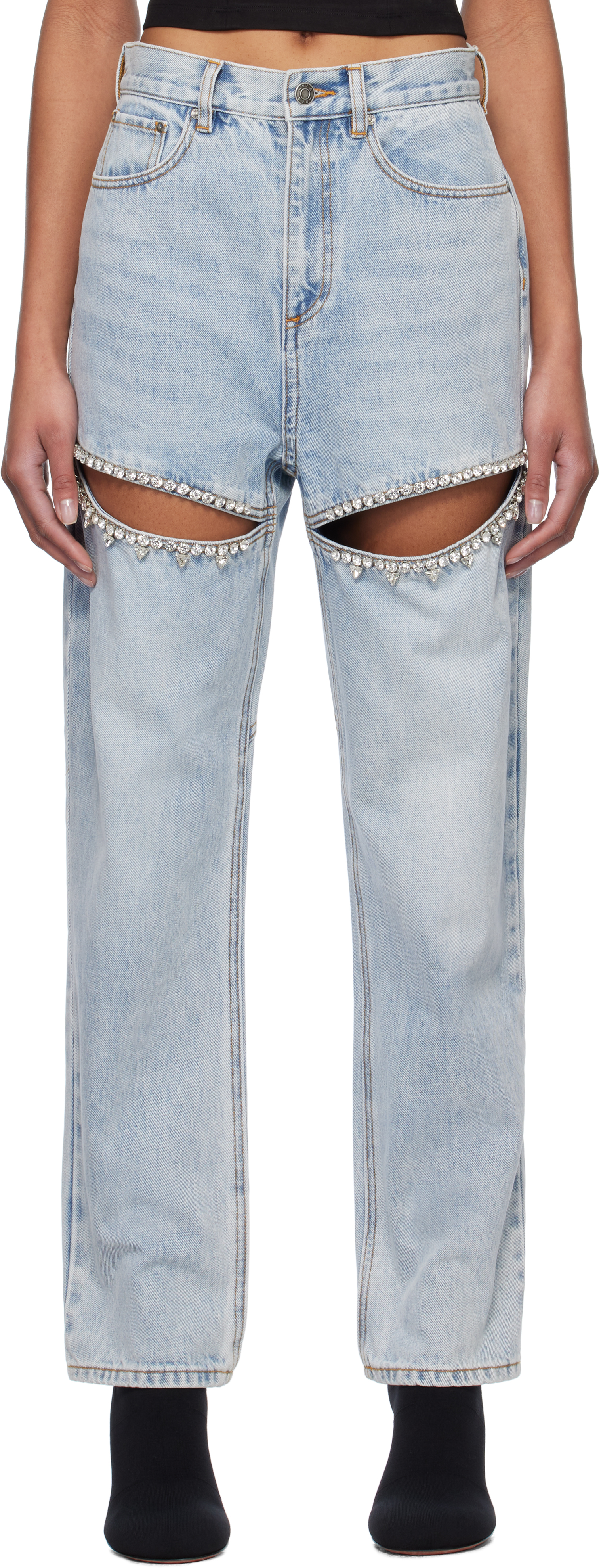 Blue Crystal Slit Jeans