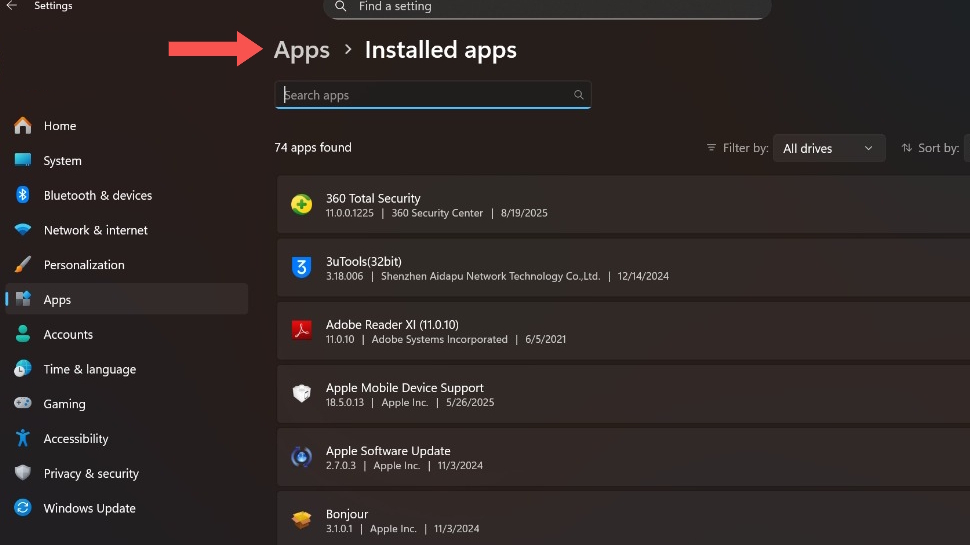 How to view your list of installed apps on Windows