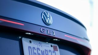 Volkswagen logo and backup camera on the 2025 Volkswagen Jetta GLI AutoBahn.