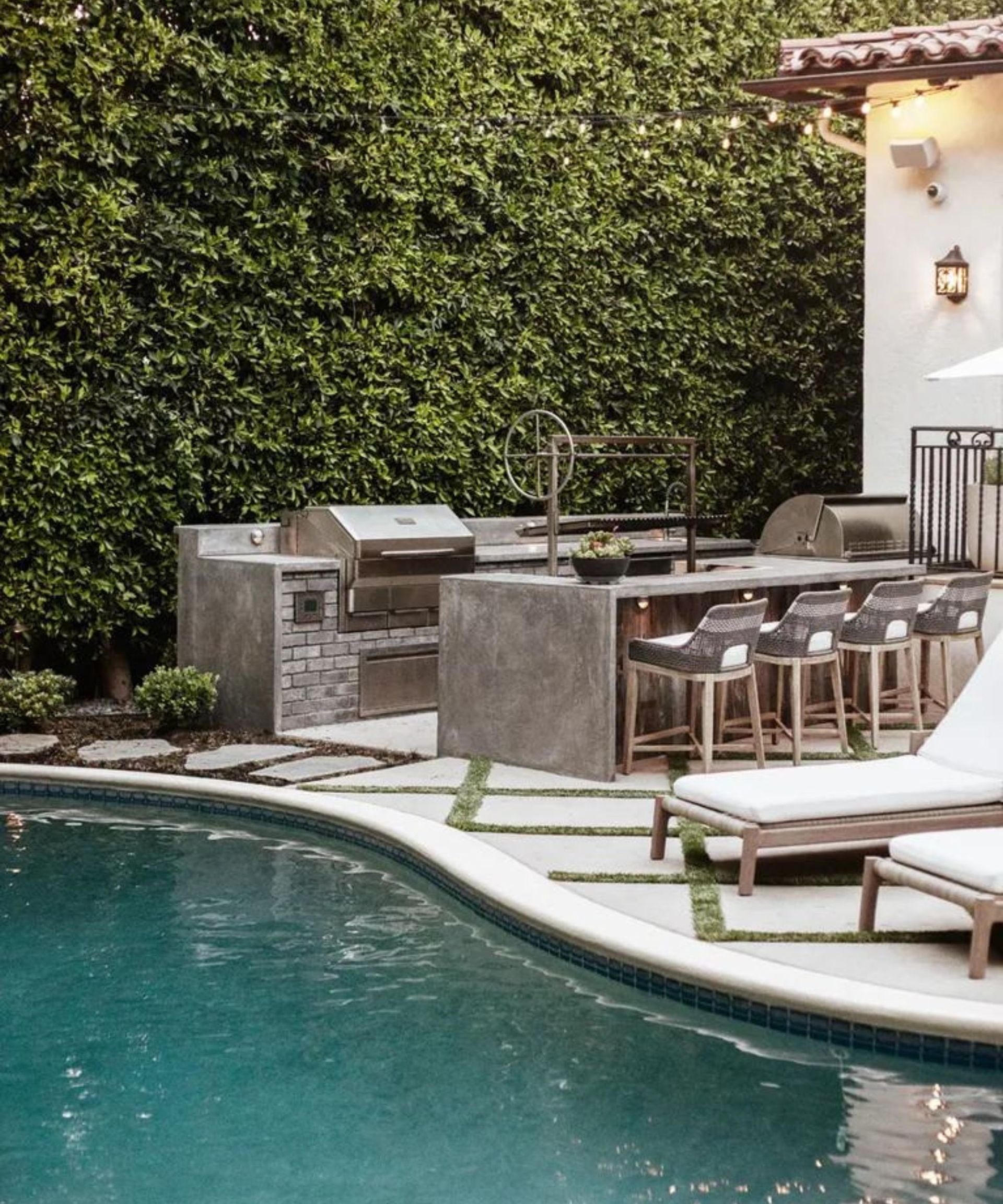 Outdoor kitchen island made from weather-resistant stone