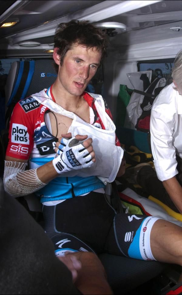 Dejected doesn&rsquo;t even begin to describe the look on Frank Schleck&rsquo;s face after the Saxo Bank rider crashed out of the Tour.