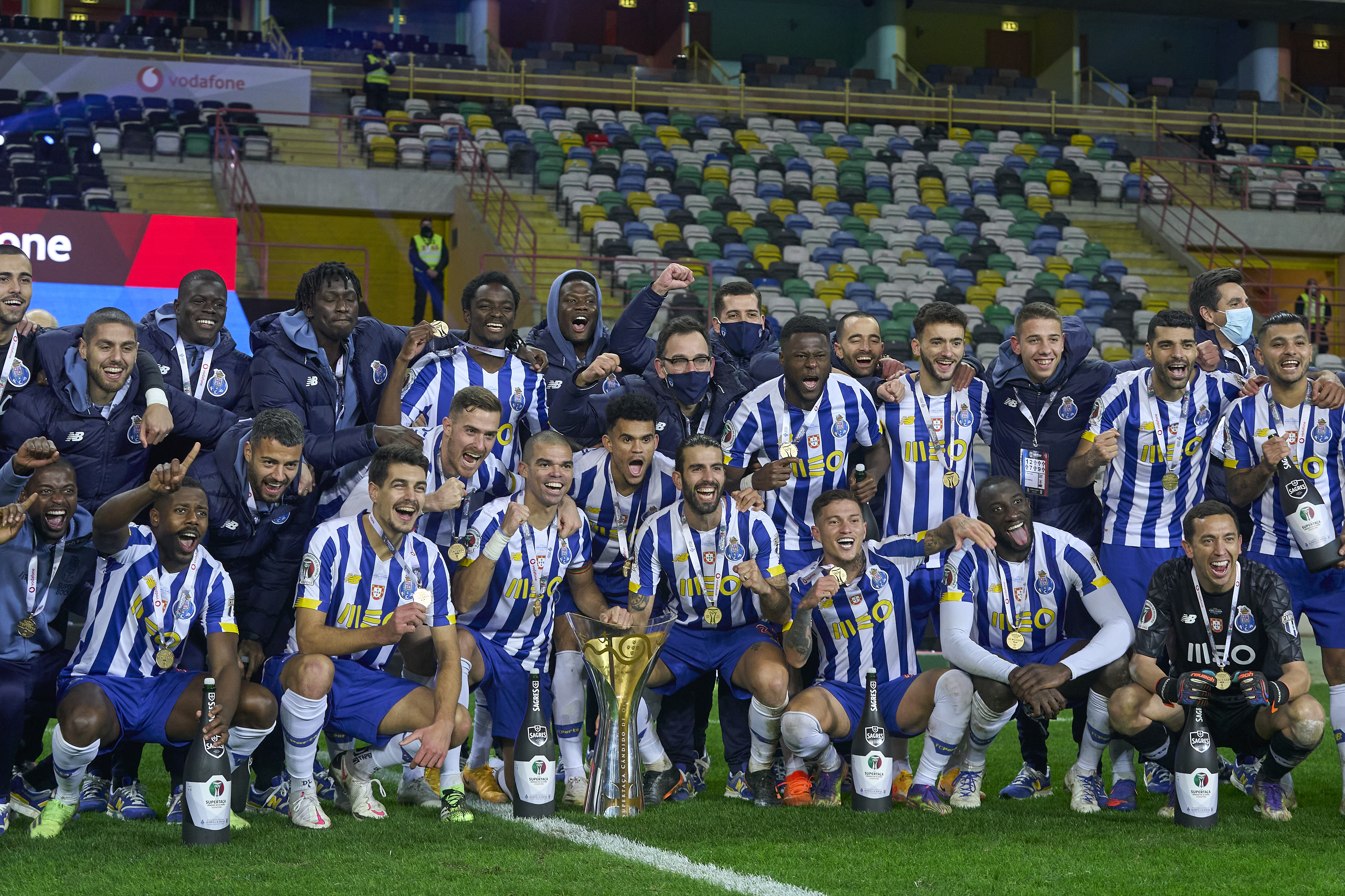 Porto players celebrate after beating Benfica to win the Portuguese Super Cup in December 2020.