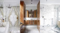 Three imagers of bathrooms with marble floors