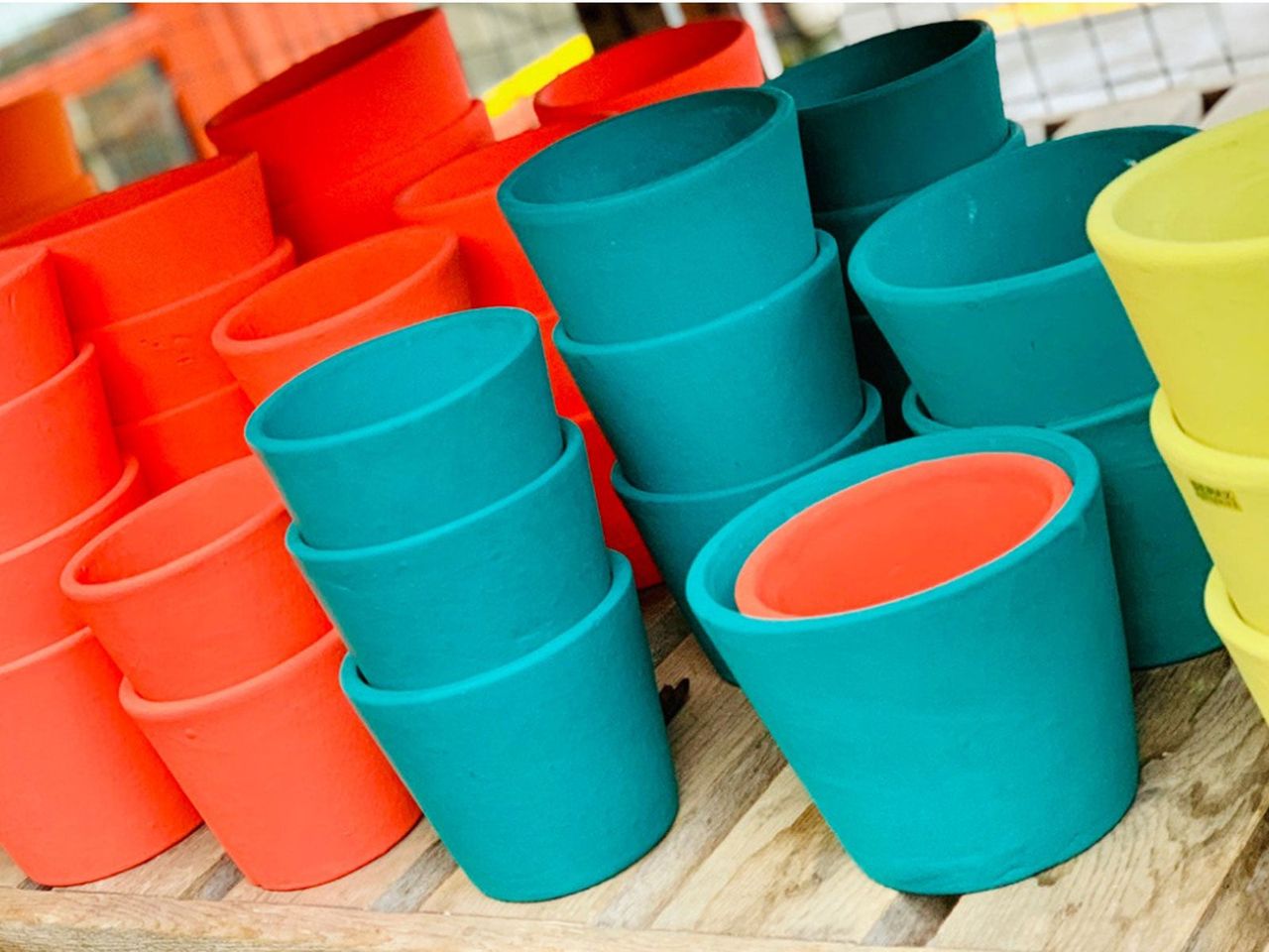 Stacks Of Brightly Colored Pots