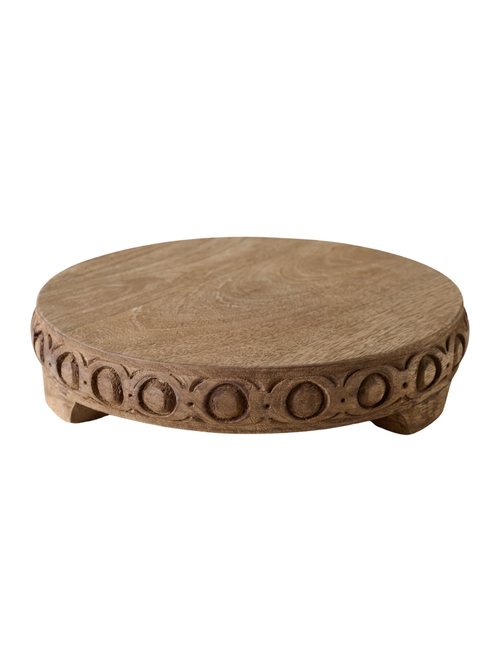 Antiqued Carved Wood Round Riser