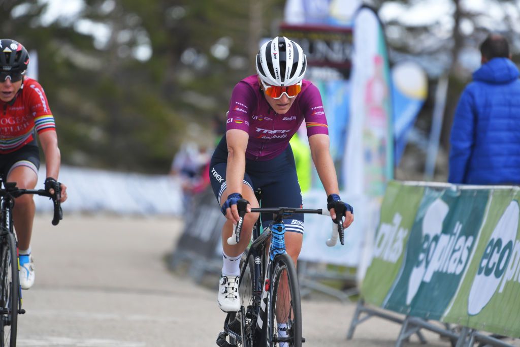 LAGUNAS DE NEILA SPAIN MAY 23 Elisa Longo Borghini of Italy and Team Trek Segafredo at arrival during the 6th Vuelta A Burgos Feminas 2021 Stage 4 a 1216km stage from Quintanar de la Sierra to Lagunas De Neila 1870m VueltaBurgos BurgosFem UCIWWT on May 23 2021 in Lagunas De Neila Spain Photo by Luc ClaessenGetty Images
