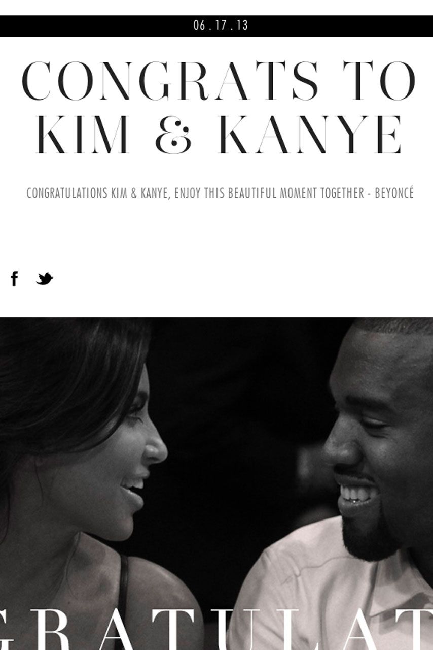 Beyoncé shared an intimate picture of Kim Kardashian and Kanye West on her website