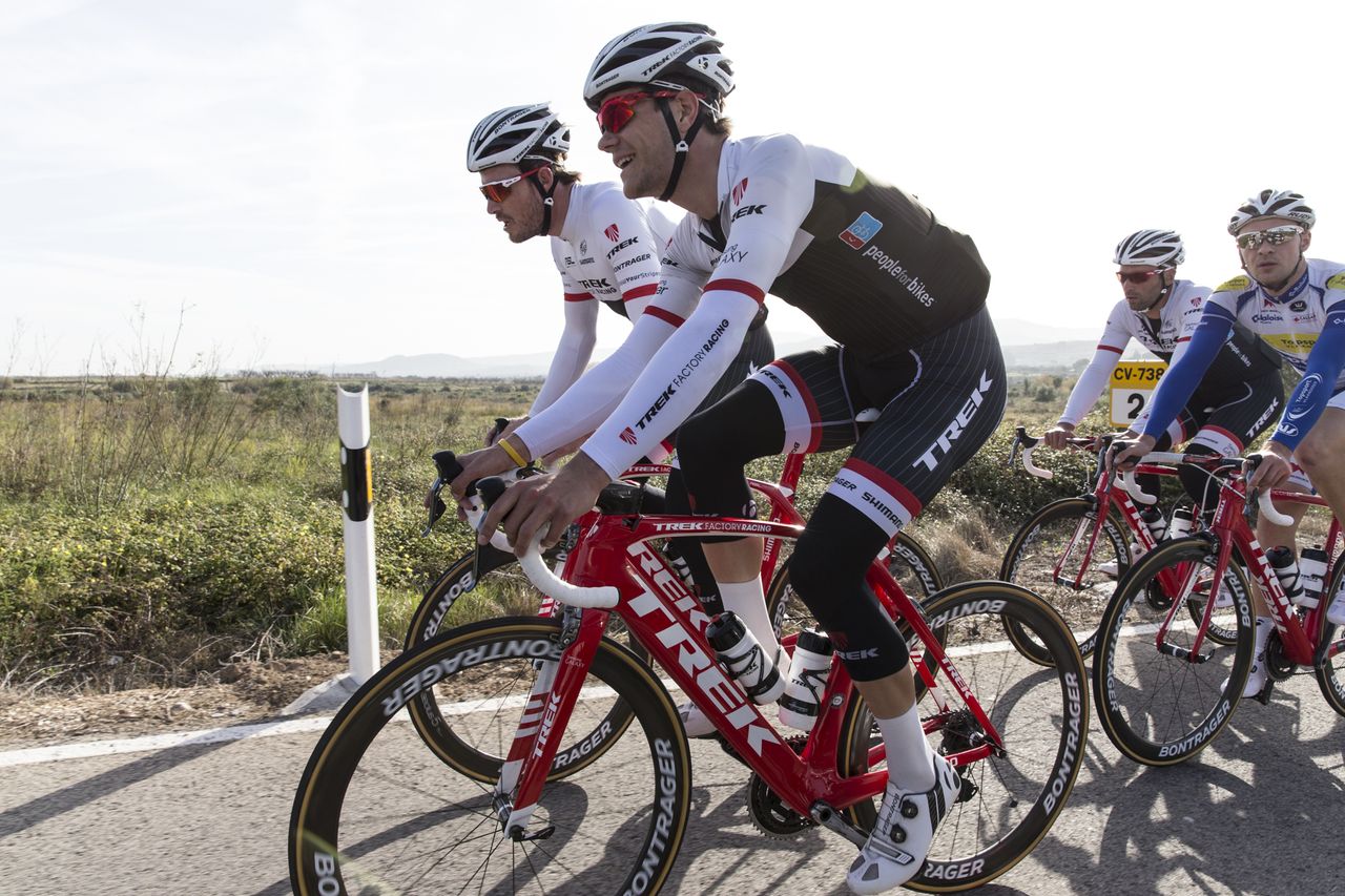 New signing Edward Theuns near the front of the group