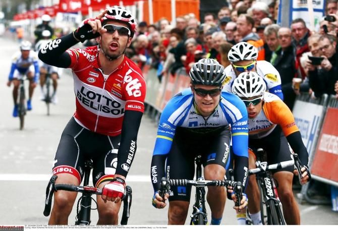 Kenny Dehaes (Lotto Belisol) celebrates winning Ronde van Drenthe
