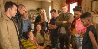 the gallagher family crowding around frank's overdose on shameless series finale